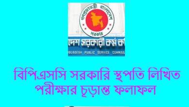 বিপিএসসি সরকারি স্থপতি লিখিত পরীক্ষার চূড়ান্ত ফলাফল
